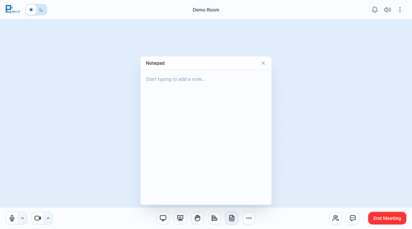 plugNmeet shared notepad for collaborative notes