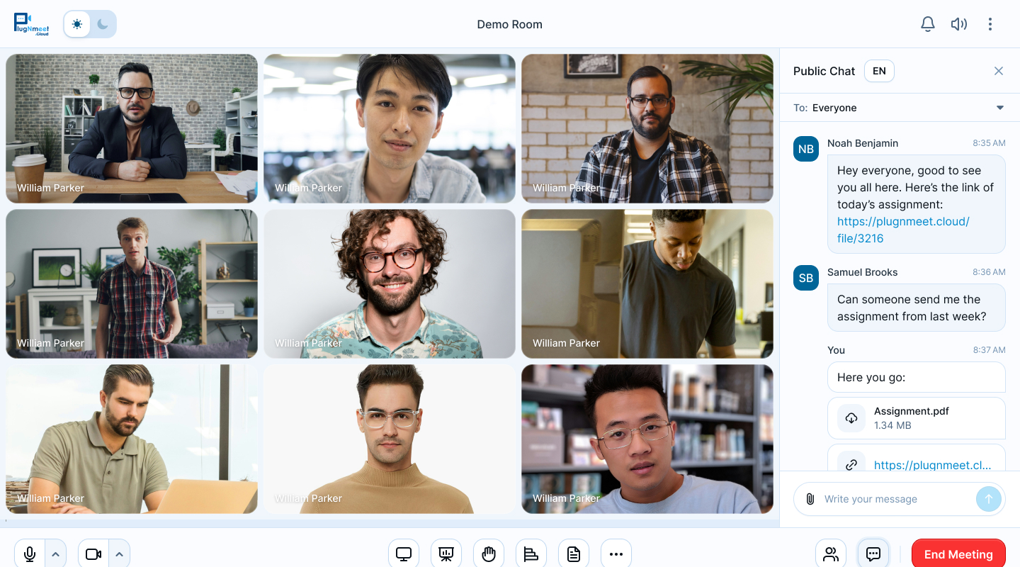plugNmeet video conference with Chat Room feature