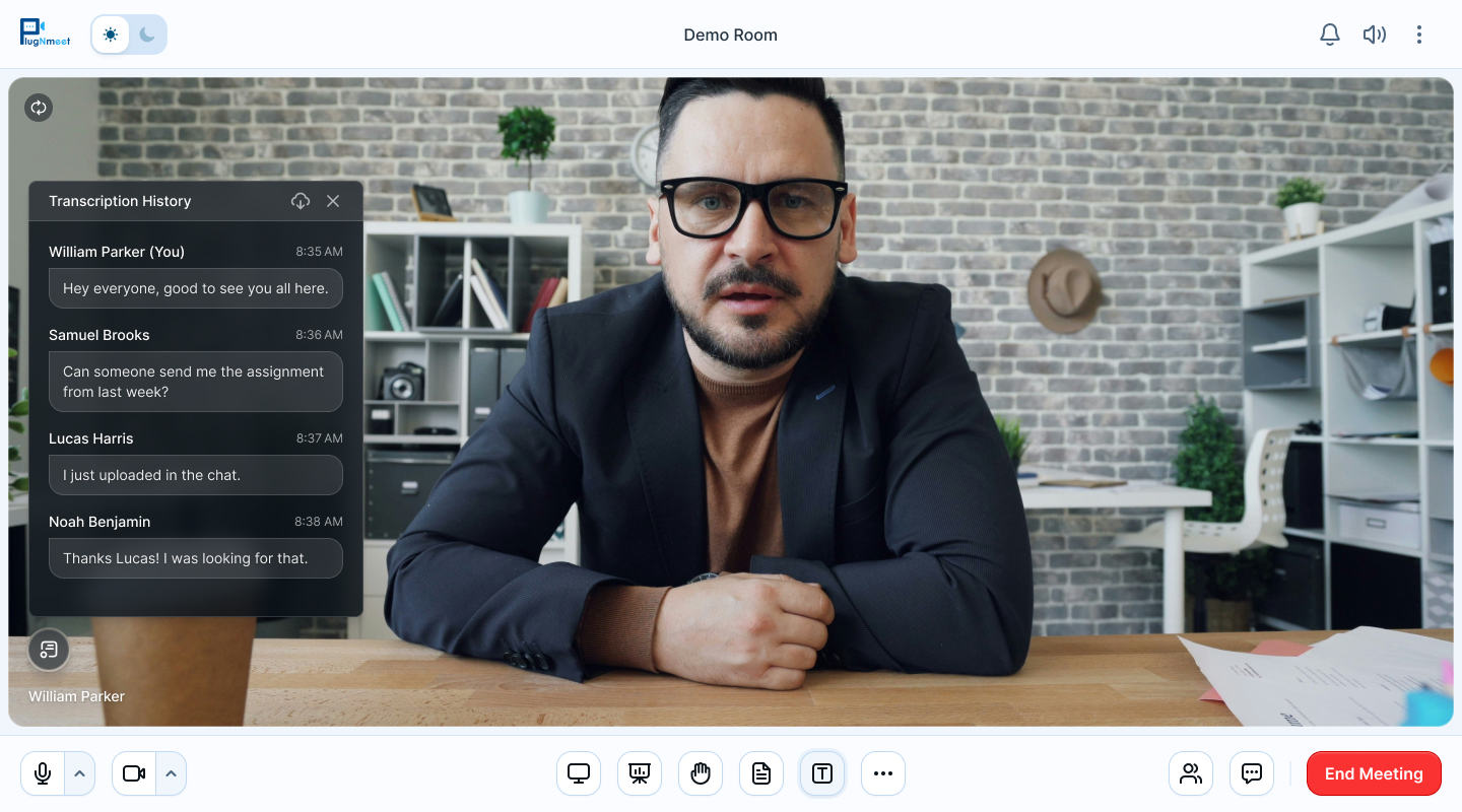 plugNmeet video conference with Transcription and Translation feature